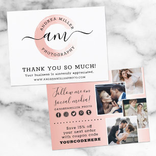 Carte Postale Merci Rose Gold Minimaliste Logo avec Enjolivures 