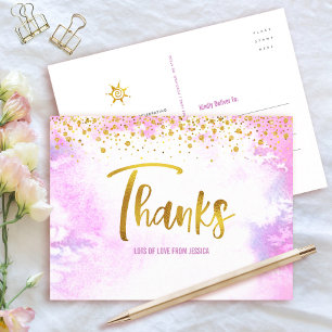 Carte Postale Merci rose or doux 16 Aquarelle Anniversaire