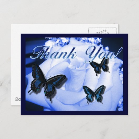 Carte Postale Merci Rose & Papillons (Devant / Derrière)