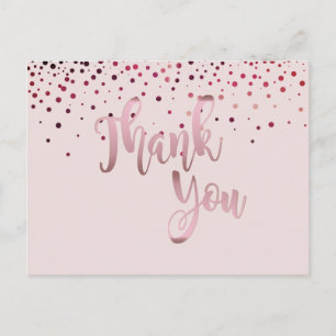 Carte Postale Merci Rose Parties scintillant rose or Confetti