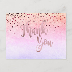Carte Postale Merci Rose Parties scintillant rose or Confetti