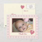 Carte Postale Merci rose pour le cadeau bébé avec photo (Devant / Derrière)