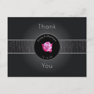 Carte postale Merci rose rose argent brillant