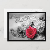Carte Postale Merci! Rose rouge avec Arrière - plan noir / blanc (Devant / Derrière)