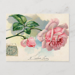 Carte Postale Merci rose vintage