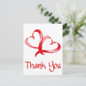 Carte Postale Merci Rouge Et Blanc Double Coeur (Debout devant)
