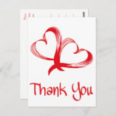 Carte Postale Merci Rouge Et Blanc Double Coeur (Devant / Derrière)