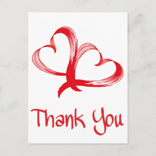 Carte Postale Merci Rouge Et Blanc Double Coeur