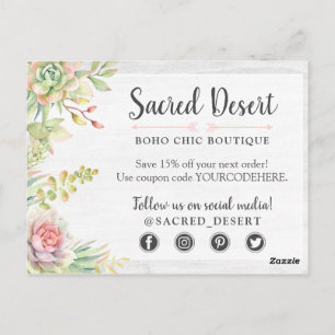 Carte Postale Merci Rustique Aquarelle Succulent Cactus du déser