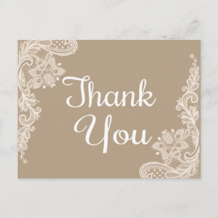 Carte Postale Merci rustique Brown & dentelle florale blanche