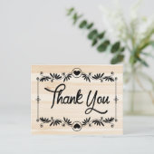 Carte Postale Merci rustique Coeur noir Grain de bois Floral (Debout devant)