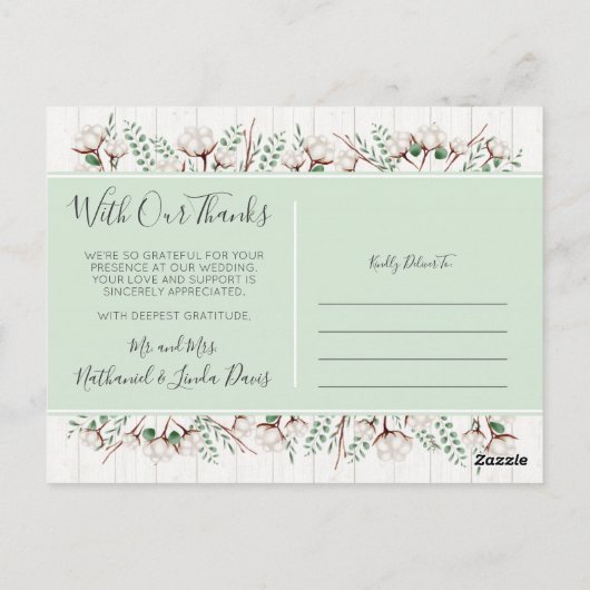 Carte Postale Merci Rustique Coton Sud & Bois Nouveaux mariés (Dos)