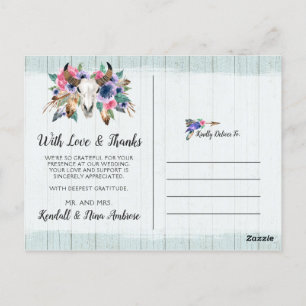 Carte Postale Merci Rustique Floral Vache Crâne Boho Chic Photo