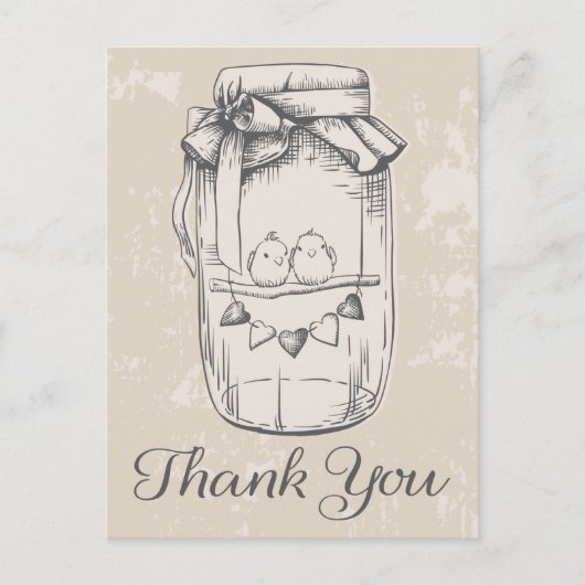Carte Postale Merci rustique Mason Jar Lovebirds Tan Mariage (Devant)