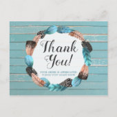 Carte Postale Merci Rustique Turquoise Bois Plumes Arrow Boho (Devant)