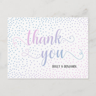 Carte Postale Merci Script bleu rose Baby shower Confetti