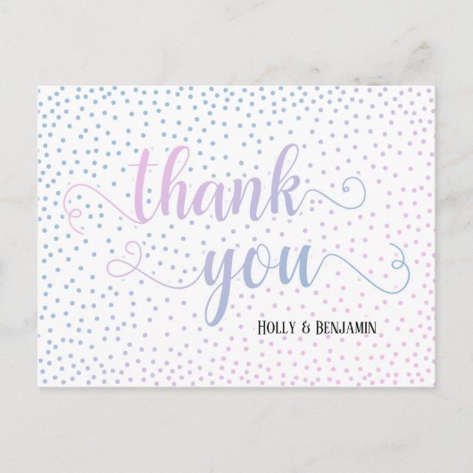 Carte Postale Merci Script bleu rose Baby shower Confetti (Devant)