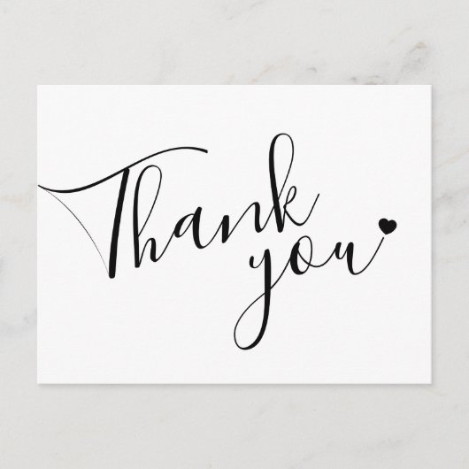 Carte Postale Merci, script de coeur noir blanc mariage (Devant)