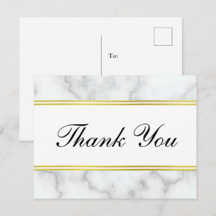 Carte Postale Merci Script Elégant Marbre blanc Faux & Or