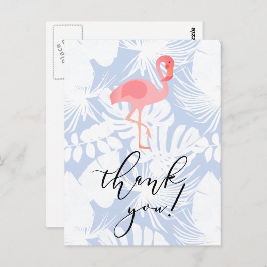 Carte Postale merci script flamingo palme tropicale feuille (Devant / Derrière)