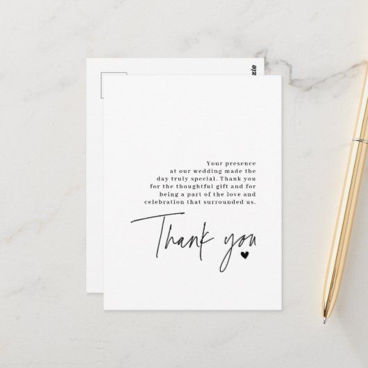 Carte Postale Merci Script Mariage Coeur Message de gratitude (Devant/Arrière en situation)