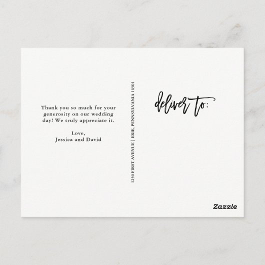 Carte Postale Merci | Script moderne avec photo Mariage (Dos)