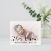 Carte Postale merci, script moderne, photo bébé nouveau-né (Debout devant)