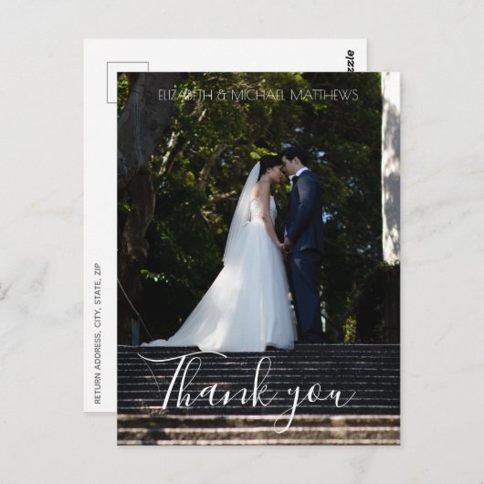 Carte Postale Merci script personnalisé photo mariage merci (Devant / Derrière)