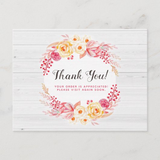 Carte Postale Merci Shabby Chic Roses & Rustic Wood Floral (Devant)
