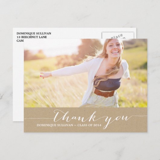 Carte postale Merci Shabby Chic Script Graduation (Devant / Derrière)