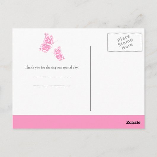 Carte Postale Merci simple à papillon rose (Dos)