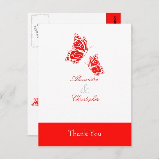 Carte Postale Merci simple à papillon rouge (Devant / Derrière)