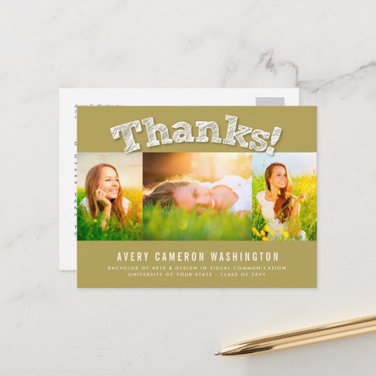 Carte Postale Merci Sketted Multi 3 Photo Graduation Merci (Devant/Arrière en situation)