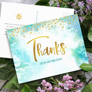 Carte Postale Merci Sweet 16 Bleu Aquarelle Or Anniversaire