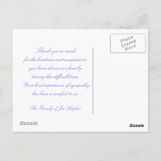 Carte postale Merci Sympathie juive (Dos)