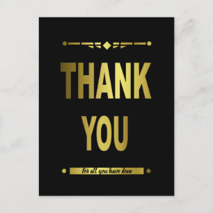 Carte Postale Merci Typographie Noir et Or Élégant