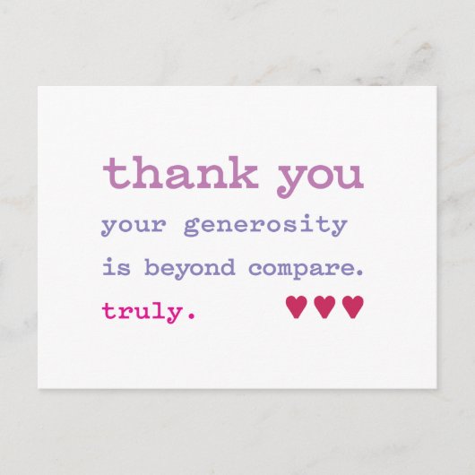Carte Postale Merci. Une générosité sans comparaison. Vraiment. (Devant)