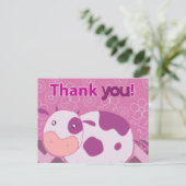 Carte Postale "Merci" Vache rose mignonne (Debout devant)