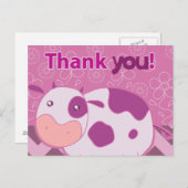 Carte Postale "Merci" Vache rose mignonne (Devant / Derrière)