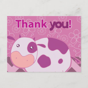 Carte Postale "Merci" Vache rose mignonne