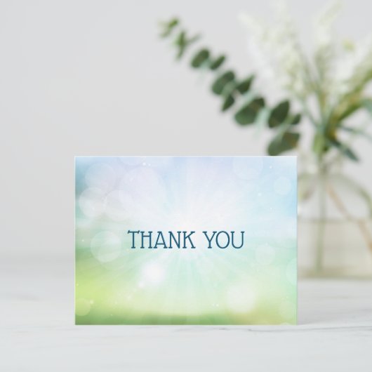 Carte Postale Merci vert bokeh bleu (Debout devant)