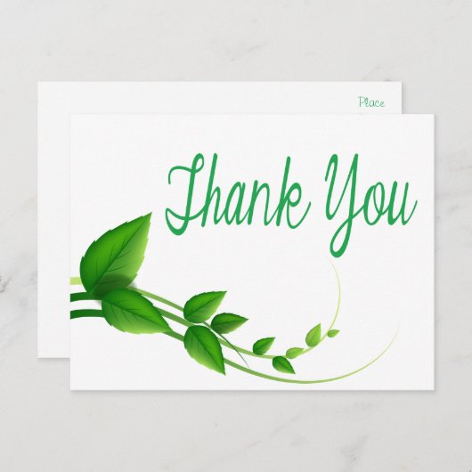 Carte Postale Merci Vert Et Feuille Blanche (Devant / Derrière)