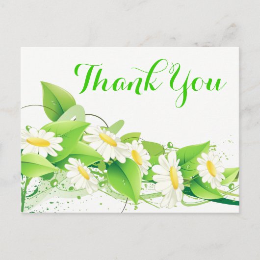 Carte Postale Merci vert floral Blancs marguerites Fleurs (Devant)