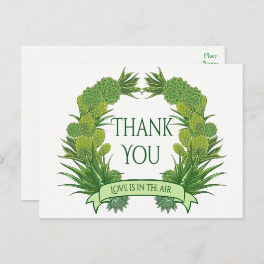 Carte Postale Merci vert Succulent Cactus Mariage sud-ouest (Devant / Derrière)
