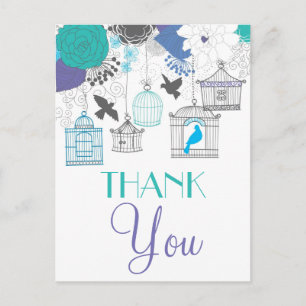 Carte postale Merci vintage Birdcages et Fleurs