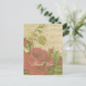 Carte Postale Merci Vintage Roses Rouges Florales (Debout devant)