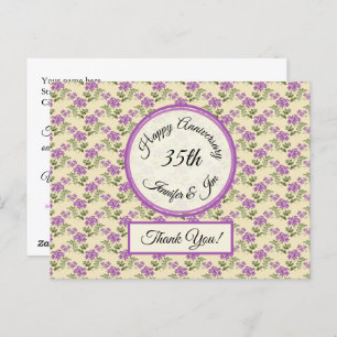 Carte Postale Merci - Violettes anniversaires sur Jaune pâle