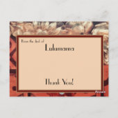 Carte Postale Merci, votre nom, image en bois et or incrusté, (Dos)