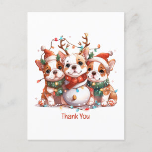 Carte Postale Merci Vous Noël Taureau Anglais de Noël Renne Père