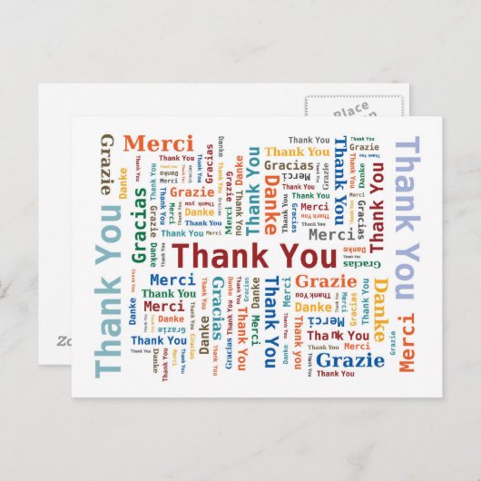Carte Postale Merci Word Cloud en 5 langues (Devant / Derrière)
